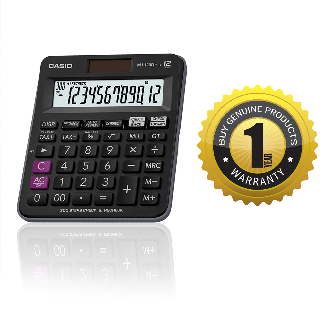 Casio MJ-120DPLUS-BK Solar and Battery Powered Basic Calculator - Black. 