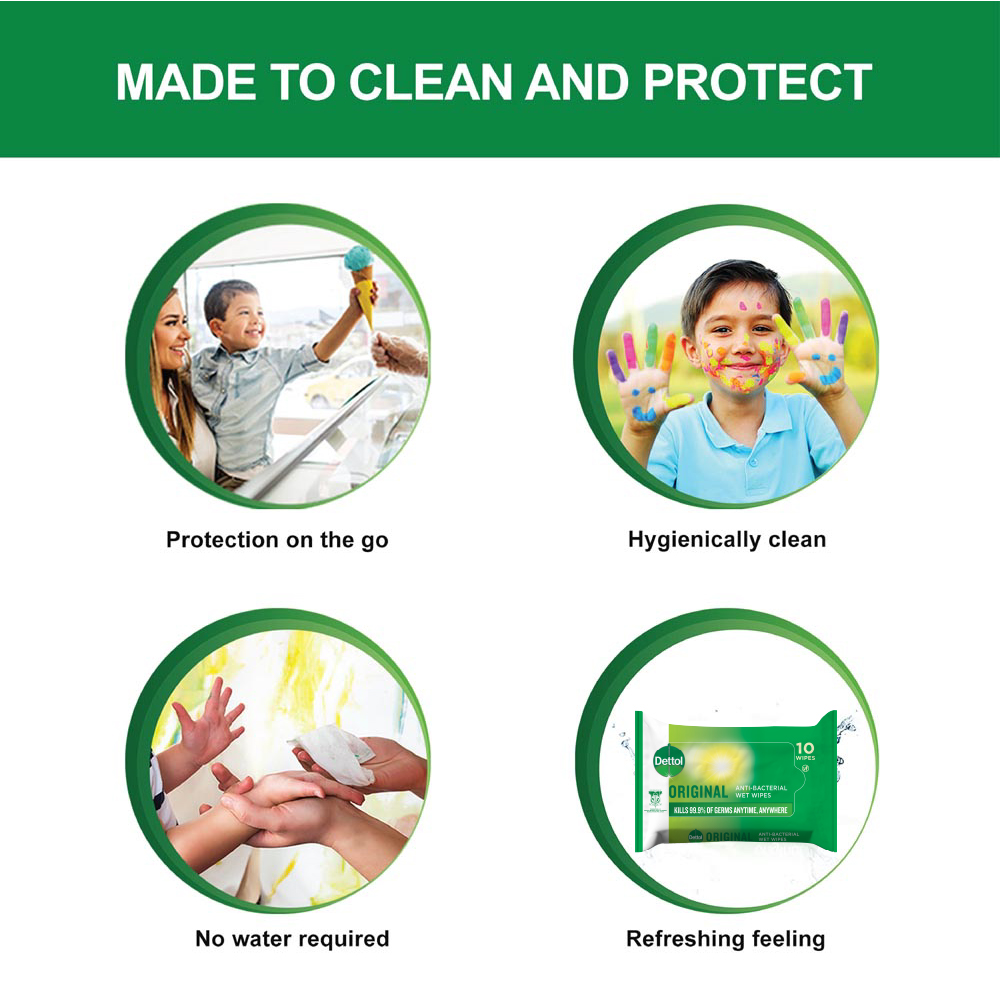 Dettol Antibacterial Wet Wipes Family Pack (4 X 10 Sheets) for Hand Sanitizing. 