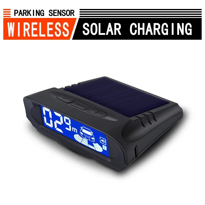 Matte Black-Wireless-QXNY Wireless Car Parking Sensors Kit for Vehicle Backup Radar Parktronic Solar Auto Charging LCD Monitor Detector System 12/24V. 