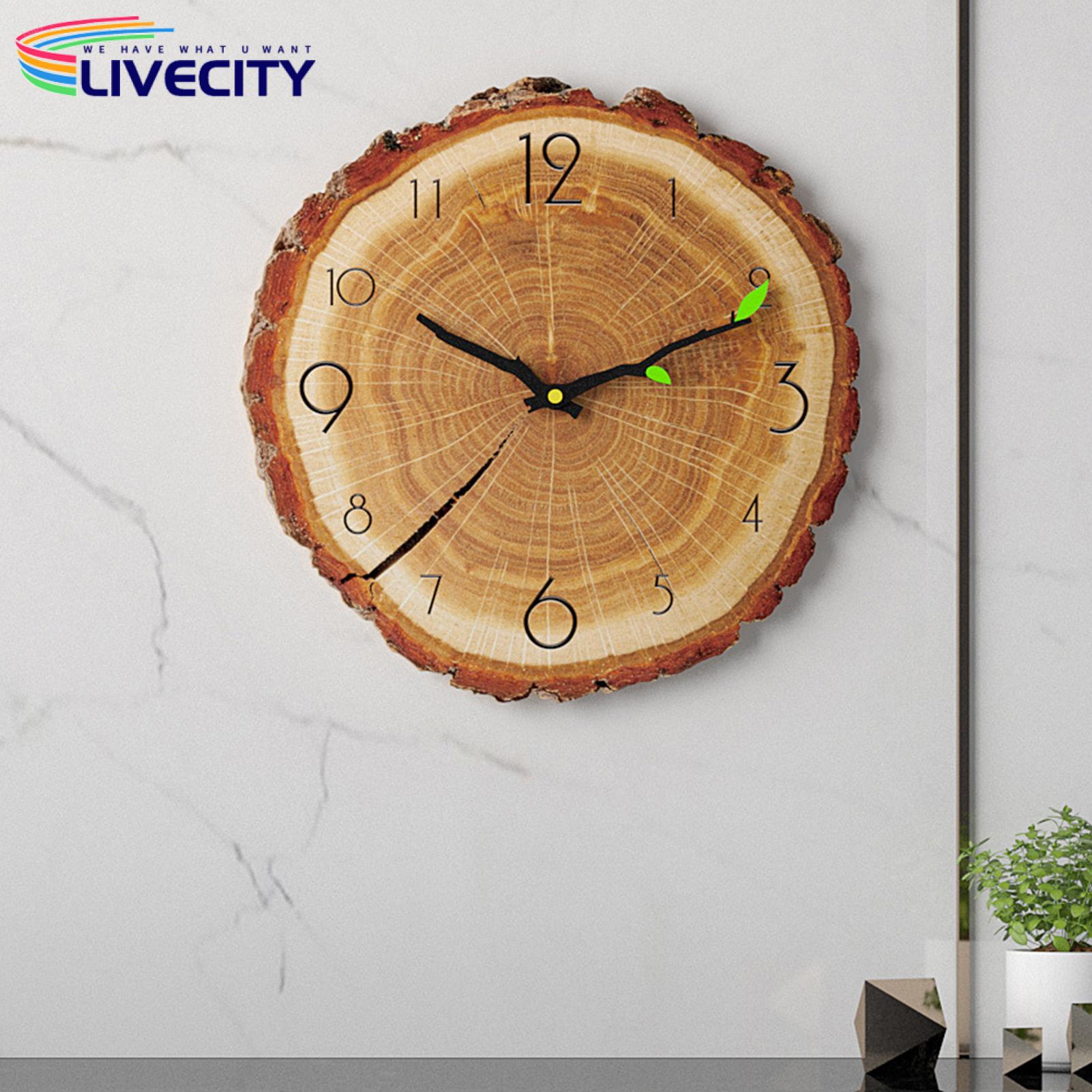 Tree Stump Wall Clock Rustic 12 Inch Wood Grain Wall Clock Silent Quartz Movement Battery Powered Unique Tree Stump Design Arabic Numerals Perfect for Southeast Asian Homes Mdf Wall Clock. 