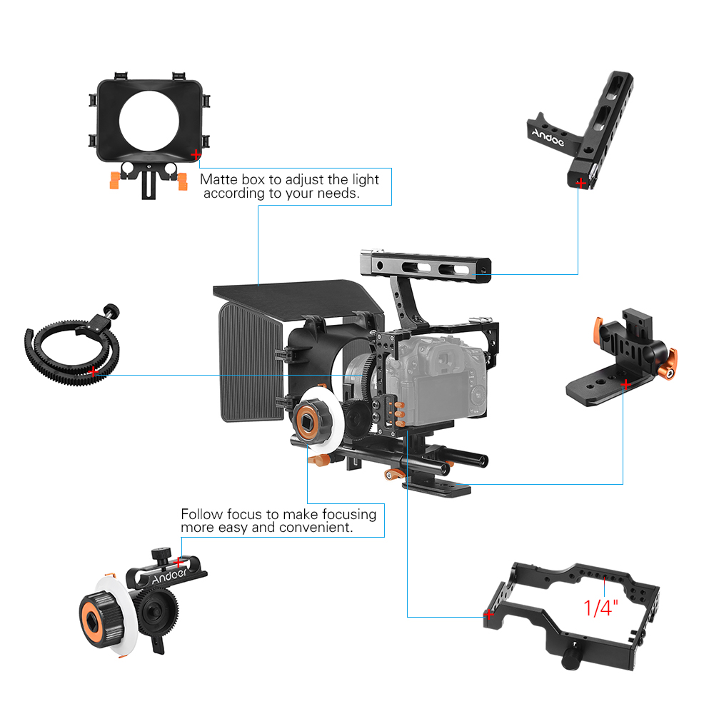 Andoer C500 kamera kamera Video kafes Rig kiti Film yapma sistemi için Panasonic için GH4 Sony A7S/A7/A7R/A7RII/A7SII/A7IV ILDC. 