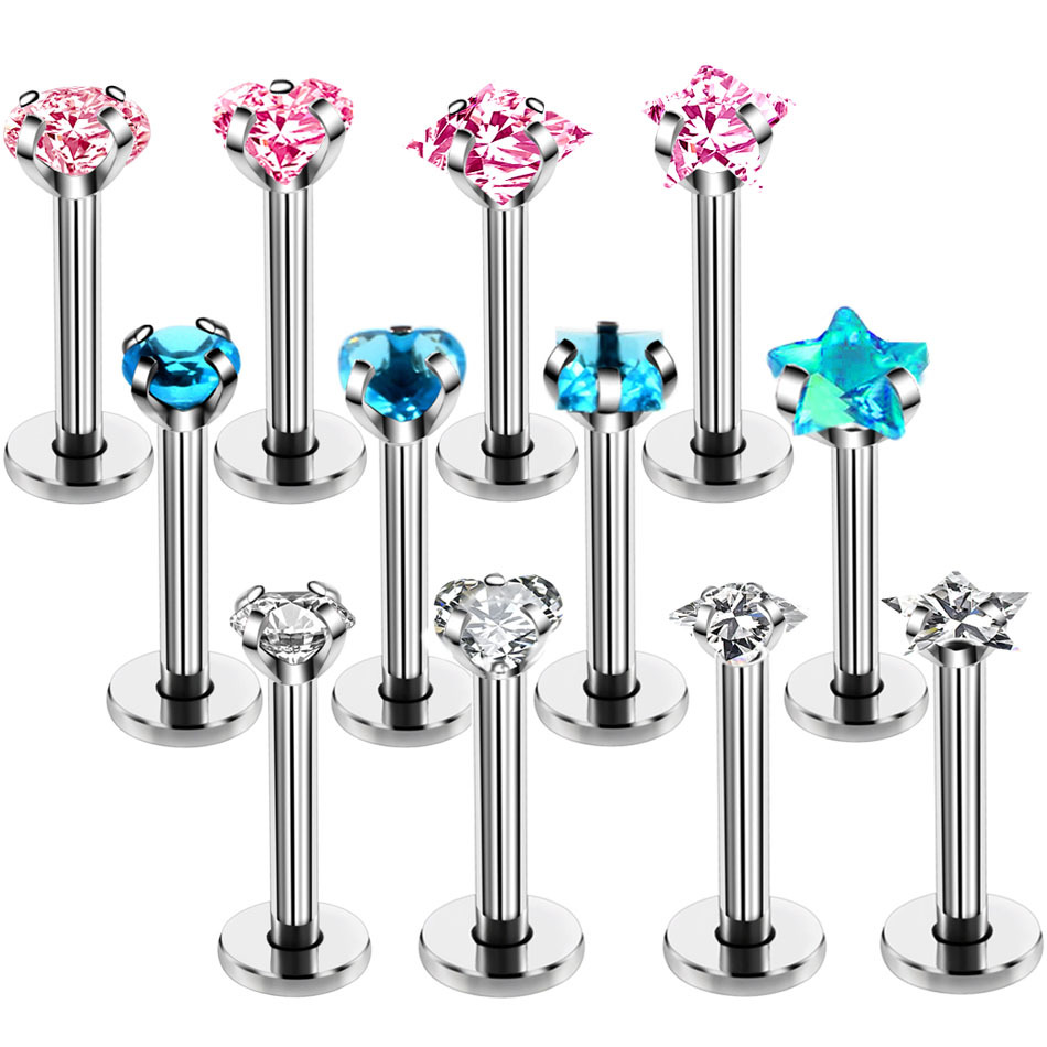 Stainless steel zircon lip nails and nose nails cross-border hot selling piercing jewelry internal thread multi-color scratched zircon