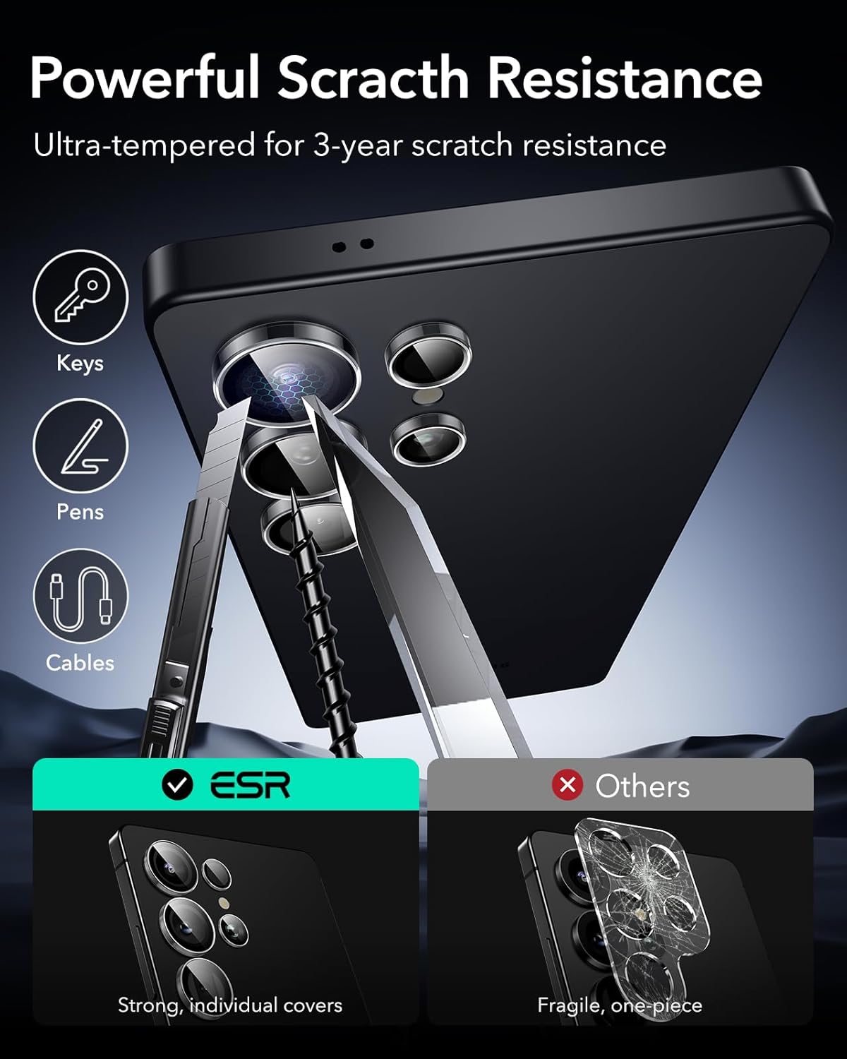 ESR for Samsung Galaxy S25 Ultra Camera Lens Protector – Scratch-Resistant Ultra-Thin Tempered Glass with Aluminum Edging, Case Friendly (1 Set). 
