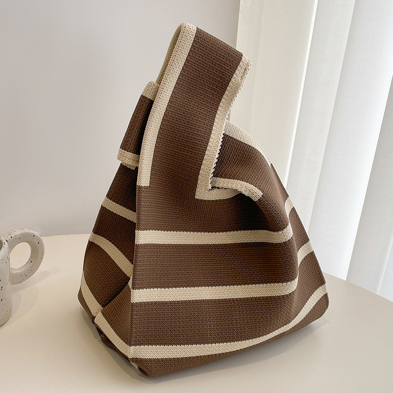 2023 New Bag Versatile Minimalist Korean Version Striped Wool Knitted Woven Handbag Commuter Women's Bag Horizontal Bar