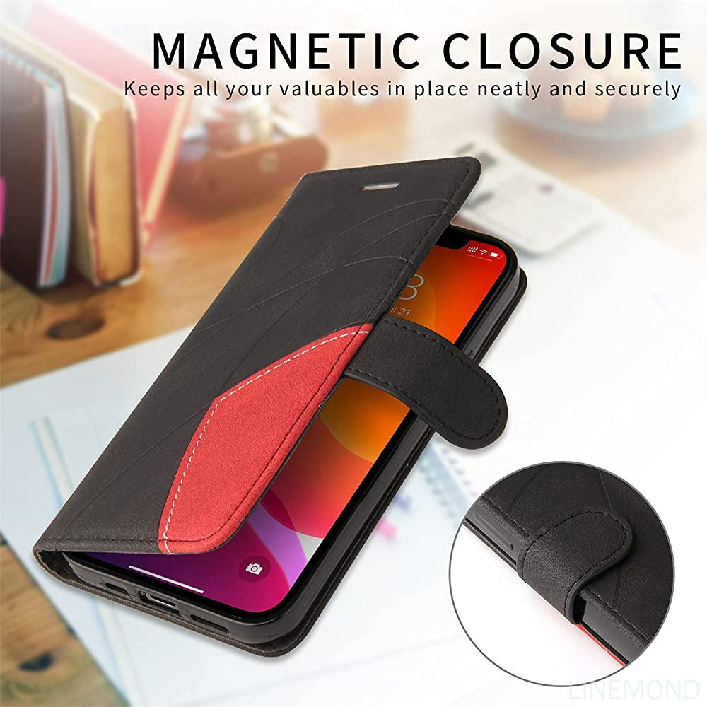 Wallet Case for Motorola Edge 20 Lite, Splicing Matching PU Leather Flip Case with Kickstand for Moto Edge 20 Lite, Red. 