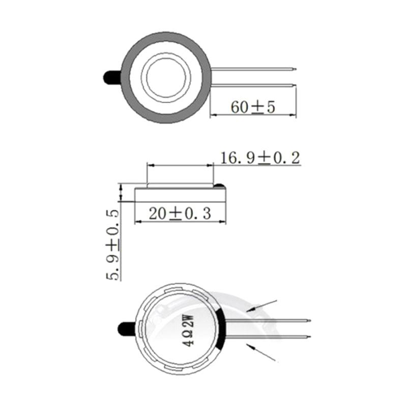 Laptop modified round speaker 2CM 4R ohm 2W ultra-thin composite membrane mini speaker diameter height 5.9mm. 