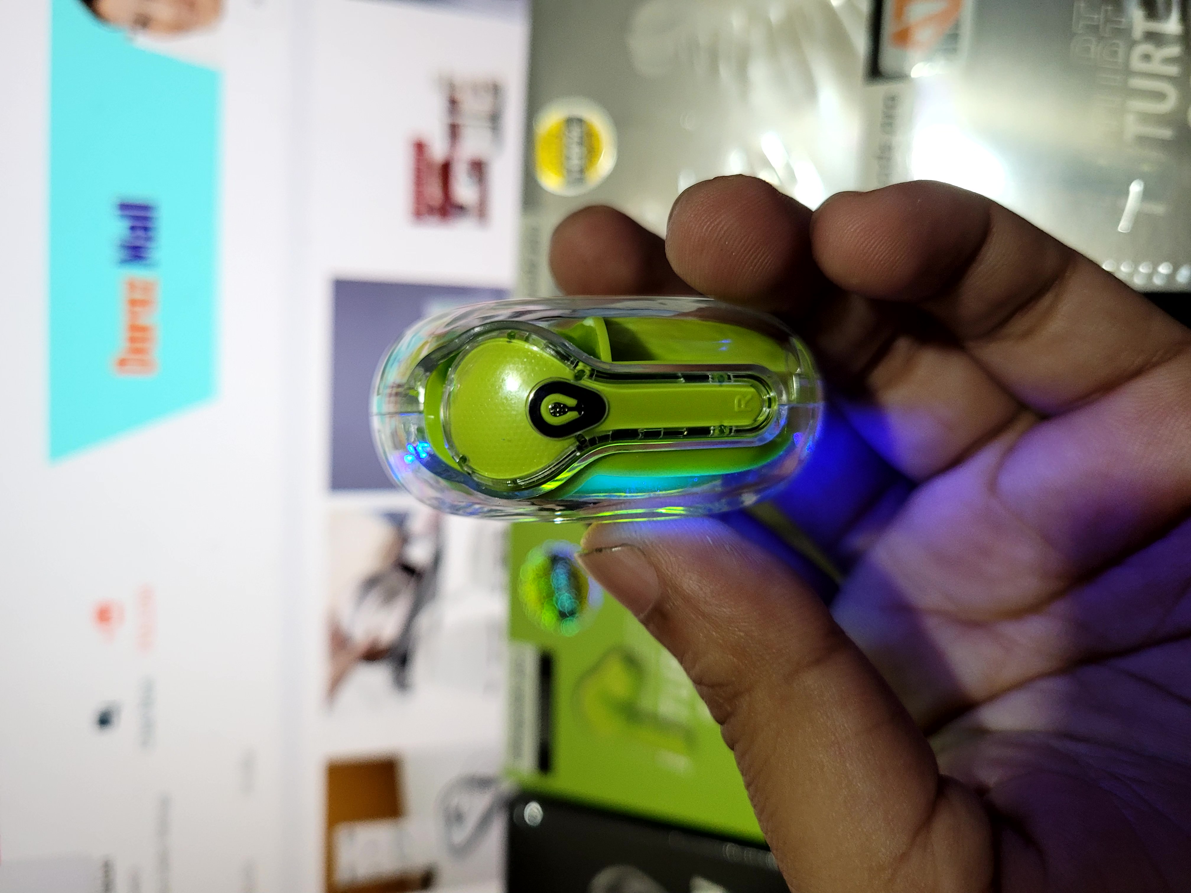 Ultrapods Pro True Wireless Earbuds with Display Transparent Design, Bluetooth 5.3 Water Proof Green colour. 