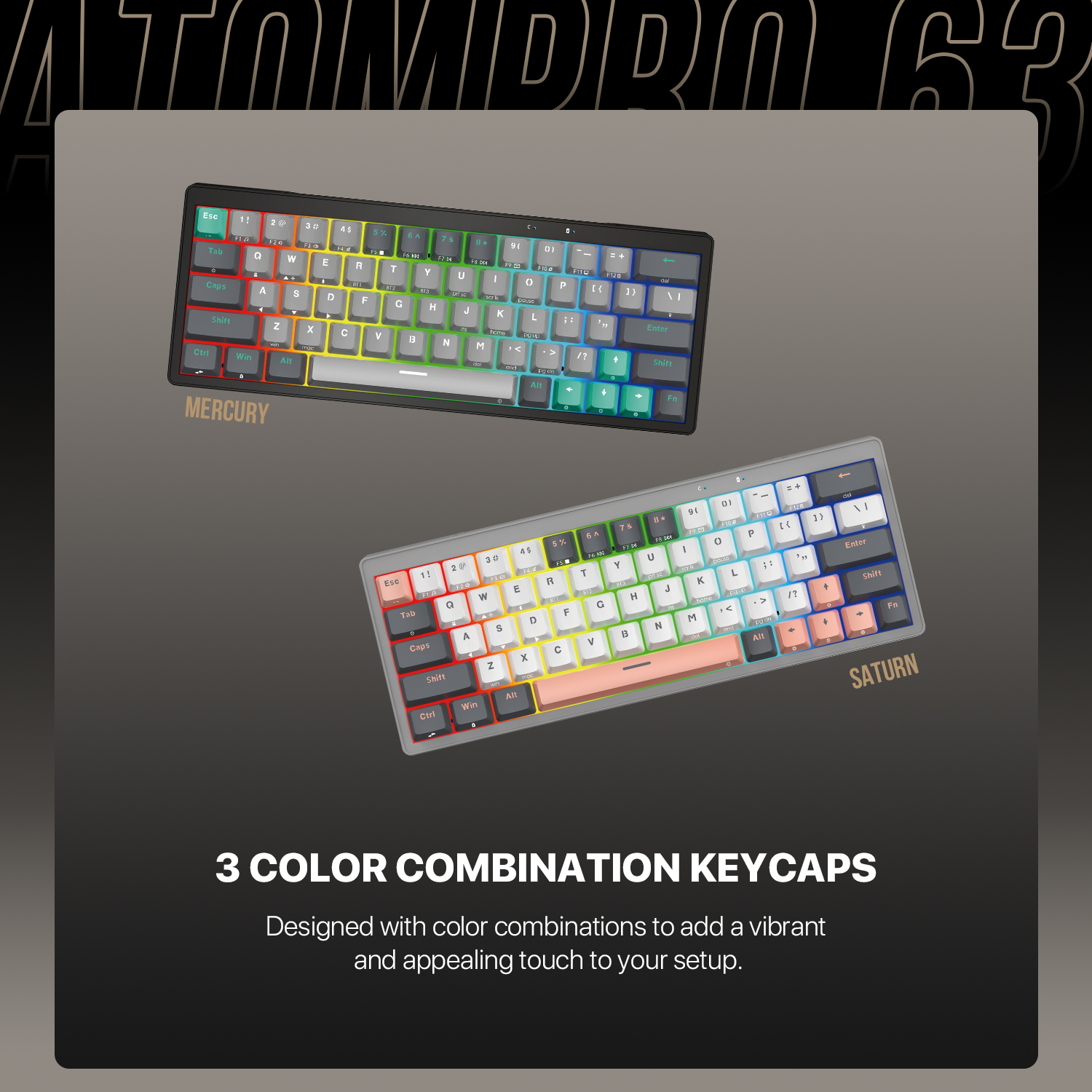 FANTECH MK912 ATOM PRO63 RGB Mechanical Gaming Keyboard Mercury Black & Saturn Grey Layout Red Switch & Blue Switch. 