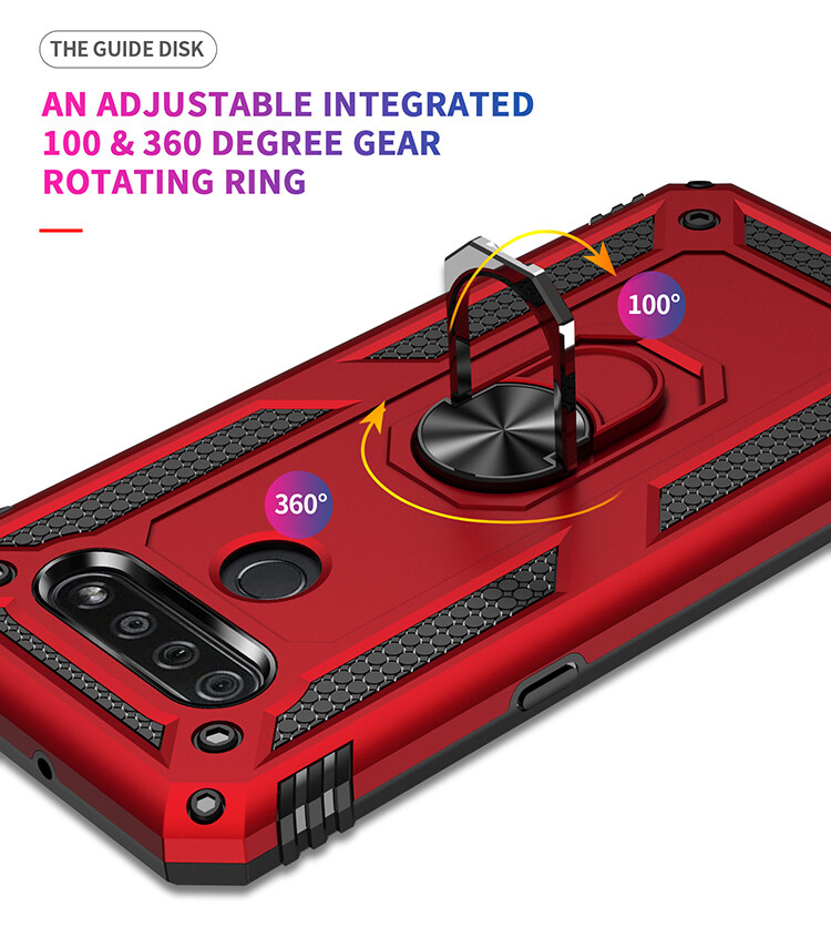 Lereach For LG K51 / Q51 Mobile Phone Case TUP+PC Hard Ring Car Ring Bracket Shockproof Back Cover. 