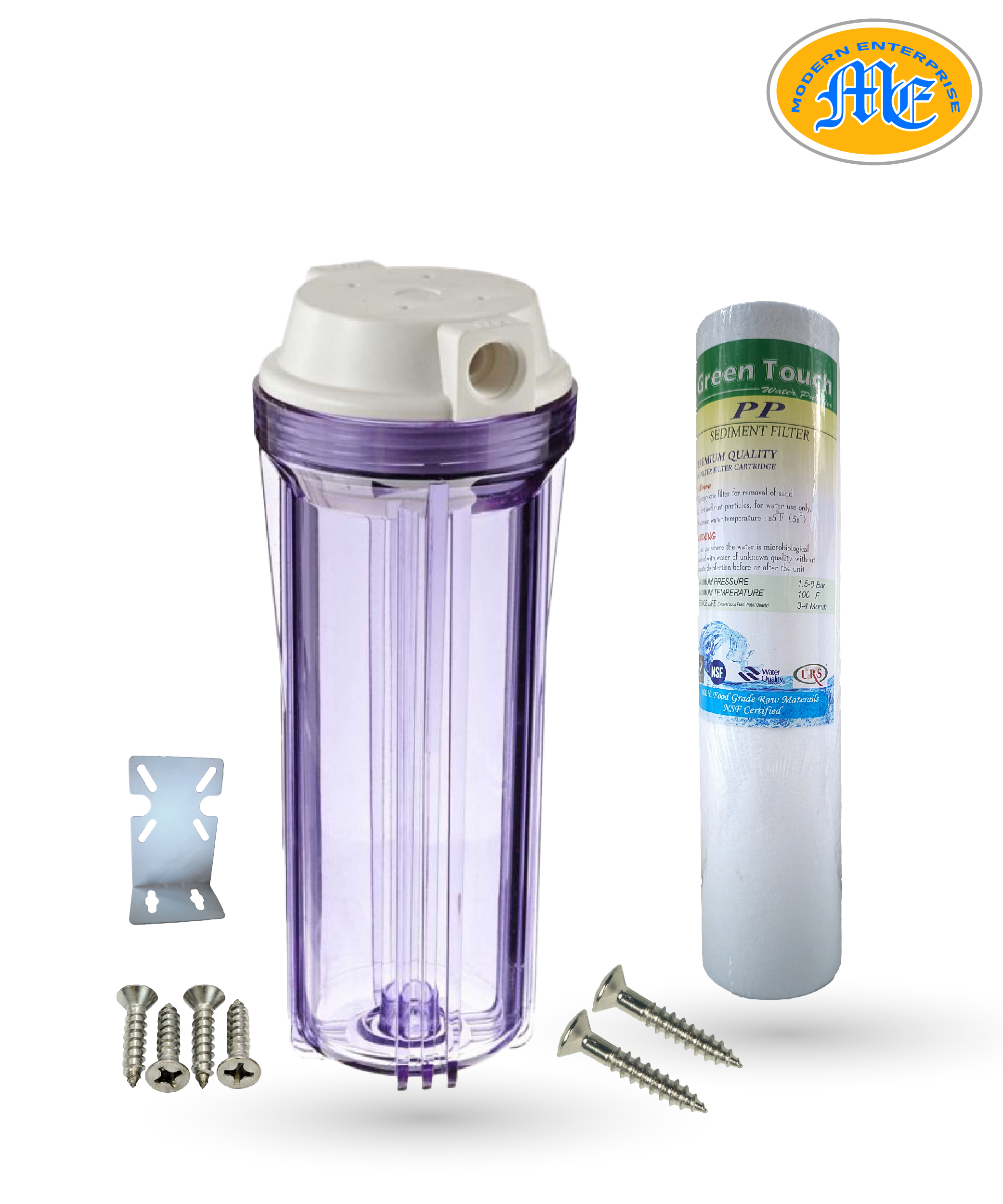 10 Inch Clear Hosuing for Ro Water Purifier  with included PP Filter , Housing Clam & Accessories.