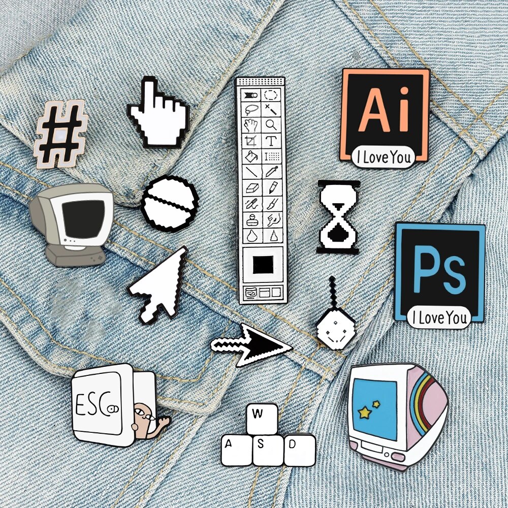 Creative Computer Cursor PS AI Enamel Pins Photoshop Toolbar TV ESC WASD Keyboard Brooches Badge for Programmer Backpack Jewelry. 