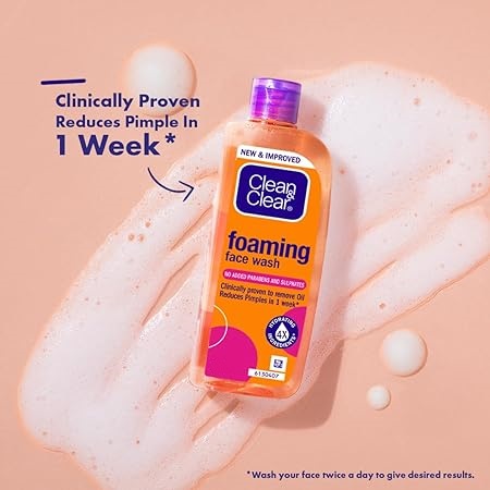 Clean & Clear Foaming face wash for oily skin, removes 99.8% pimple causing germs, Home & travel - 100ml