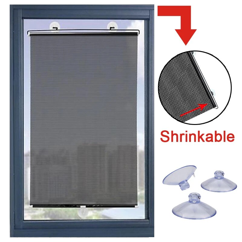 Free-Perforated Balcony Suction Cup Sunshade Blackout Curtain Non-marking and punch-free Blinds Portable Drape for Window Door. 