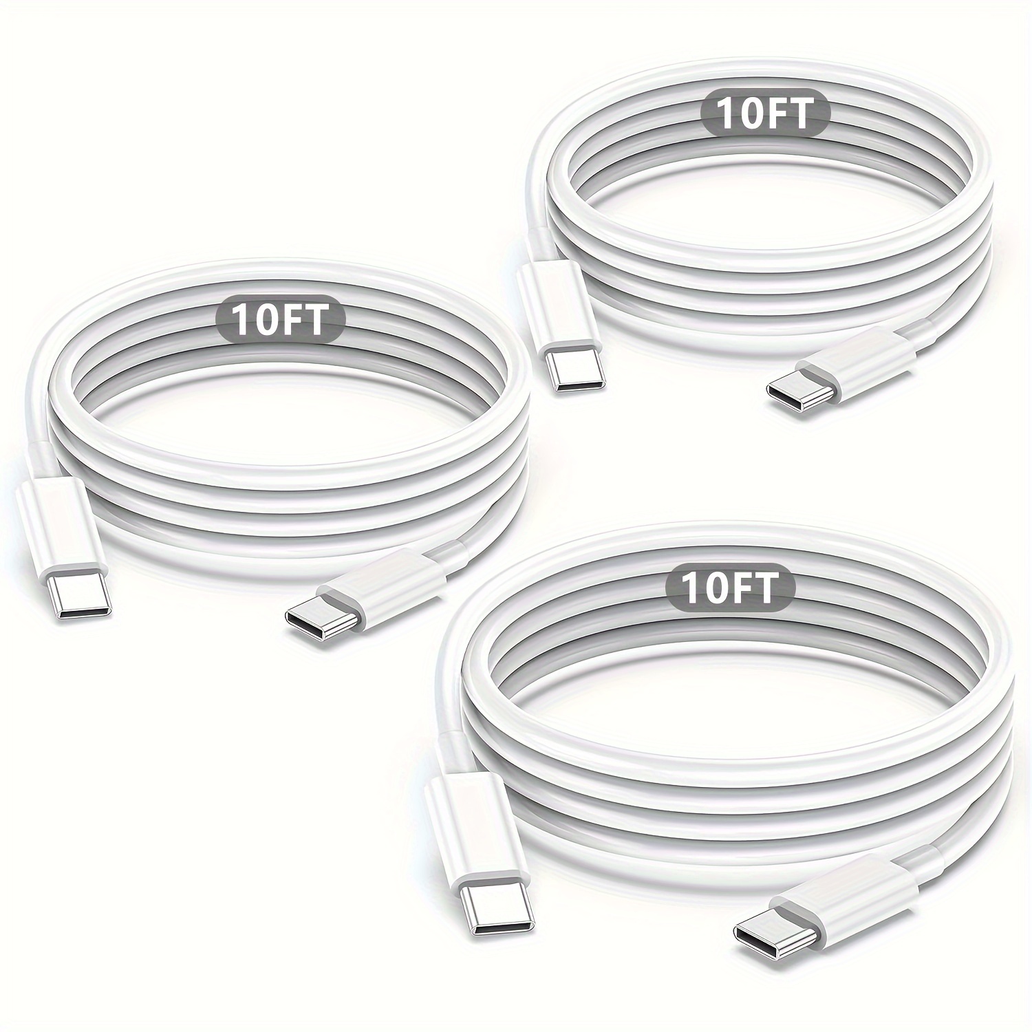 3Packs 10Ft/3m Long USB C To USB C Charging Cables, 60W Type C Charging Cable Fast Charge Cord For IPhone 15/15 Pro/15 Plus/15 Pro Max, IPad Pro/Air/Mini, MacBook Pro/Air, Samsung Galaxy S23 S22 S21 S20 Ultra, Google Pixel 7 6 5 4 3 2 XL And More