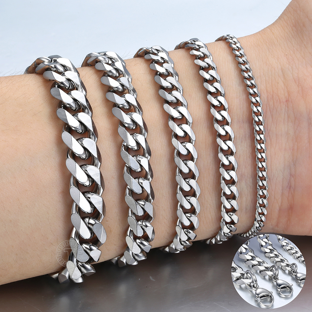 Mens Womens Bracelet Stainless Steel Curb Cuban Link Chain Black Gold Silver Color Bracelet For Men Women Jewelry 2021 LKBM03