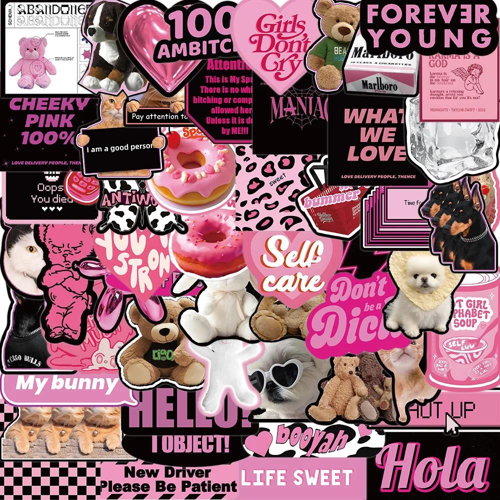 53pcs Cute Animal Pink Egirl Charm Y2K Stickers Aesthetic for Scrapbooking Diary Phone Luggage Waterproof Sticker Decals. 