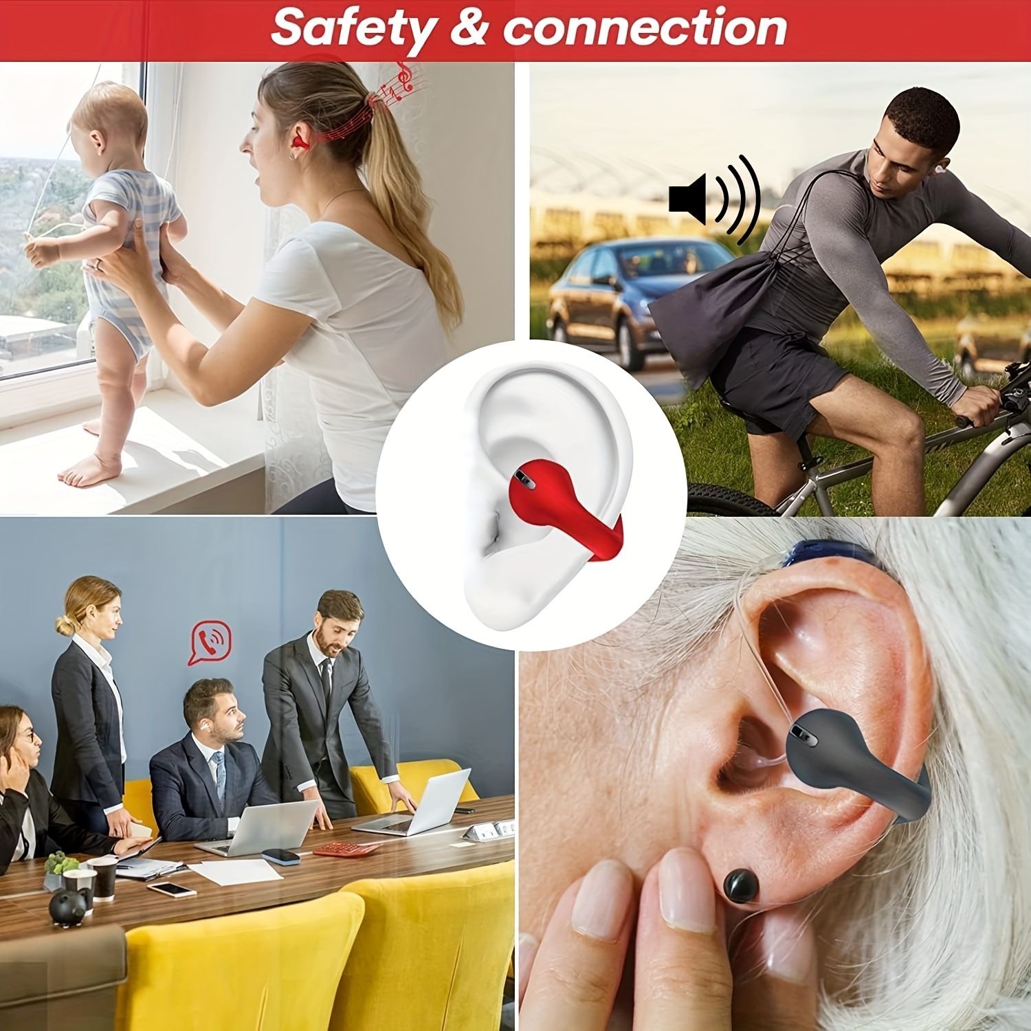 Wireless Open Ear Headphones, Clip On Earbuds For Android/iPhone, Air Conduction Earbuds With Charging Case. 