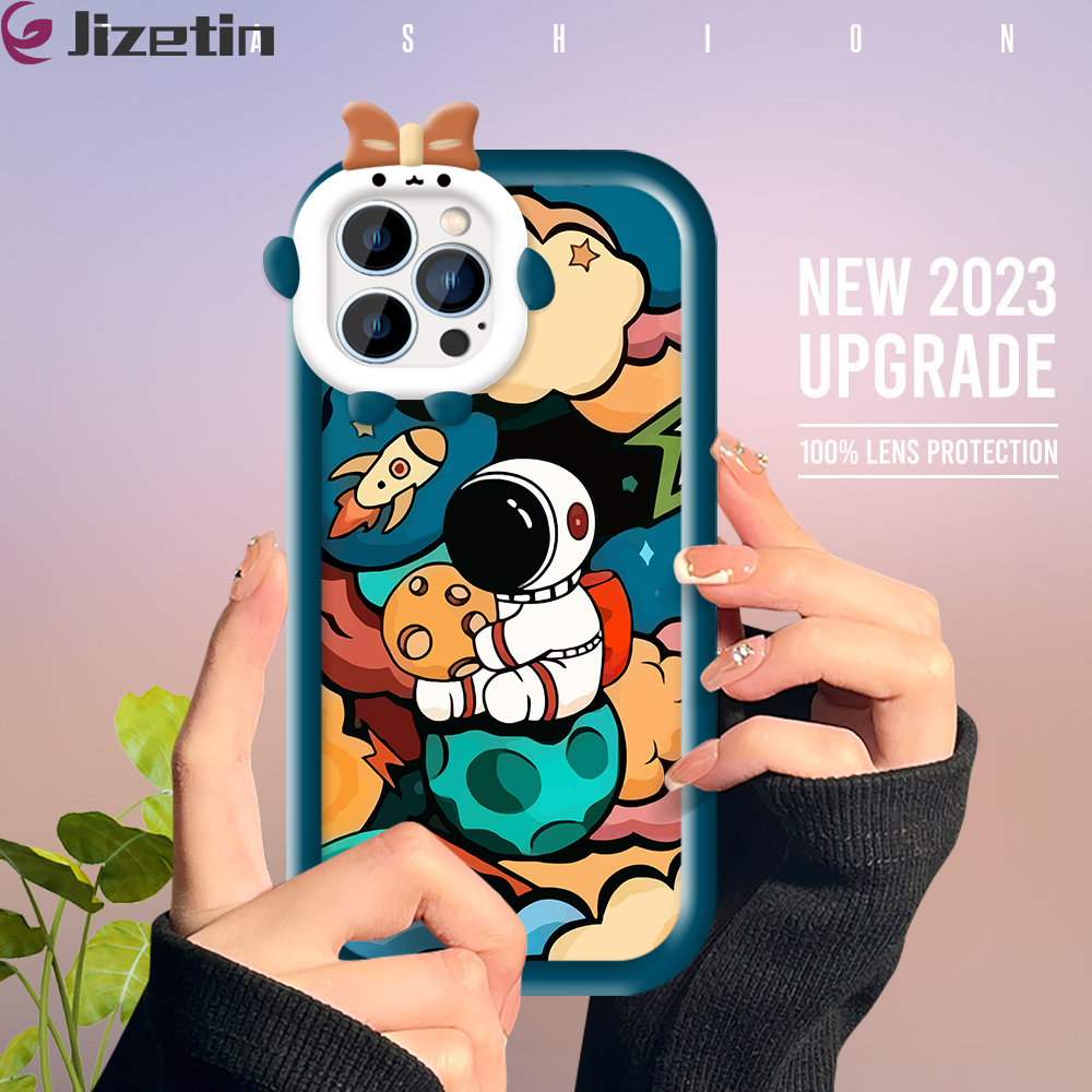 Jizetin for iPhone 13 Pro Back Cover Artist Astronaut Square Camera Hole Shockproof Protection Soft Silicone Phone Case