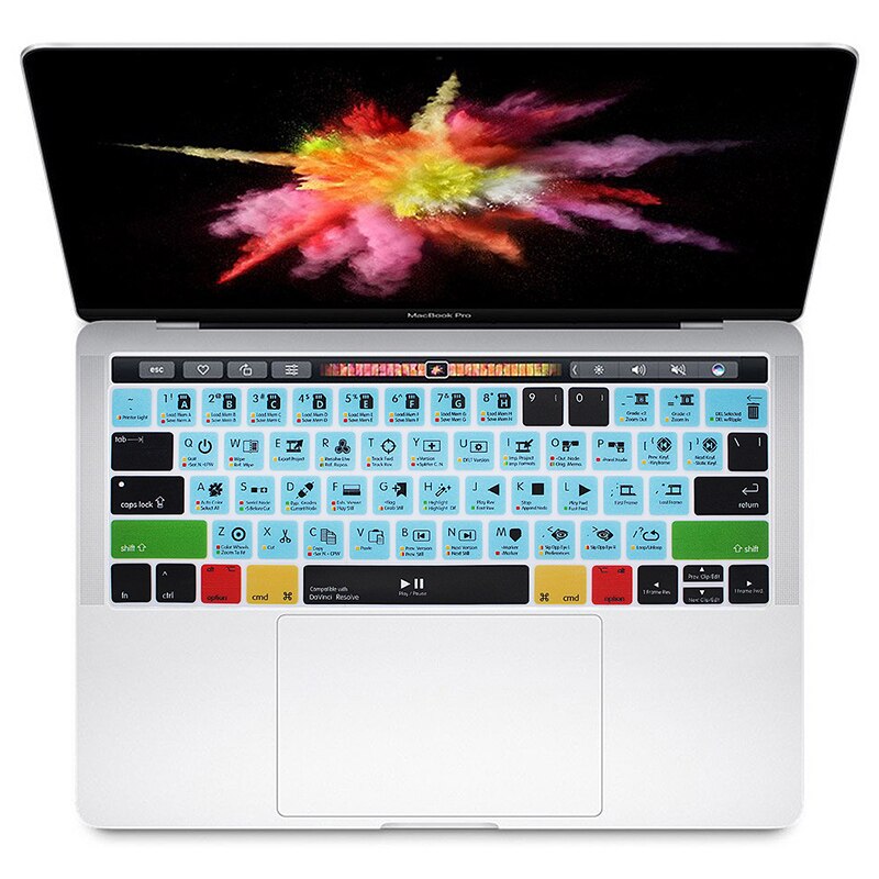 （NEW）HRH DaVinci Resolve Hotkey Function Shortcut Silicone Keyboard Cover for Macbook Pro 13"15"Touch Bar A1706/A1707/A1989/A2159. 
