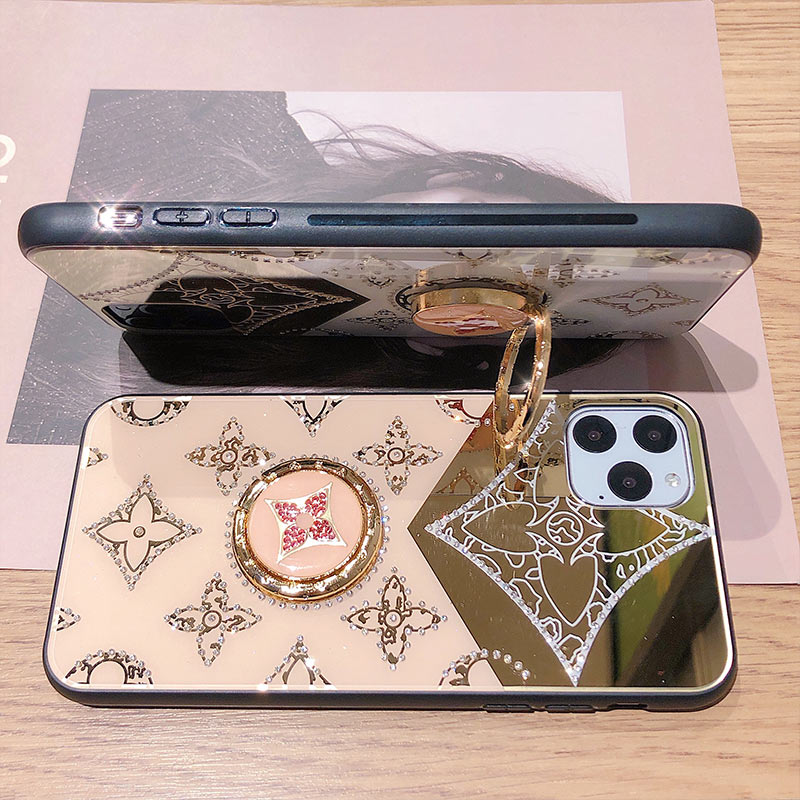 For Iphone XR Mirror Case Magnetic Ring Holder Luxury Diamond Clover Cross for iphone XR Make Up Mirror Back Cover. 