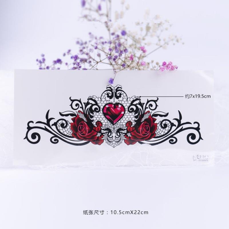 Half tattoo attached to the belly wings lace rose flowers cover the belly and lower abdomen real woman one piece cross
