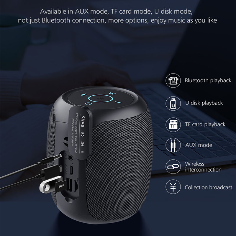 Zealot S53 20W High Power Portable Wireless Speaker Column HIFI Stereo Subwoofer Colorful Music box mp3 player Loudspeaker Radio. 