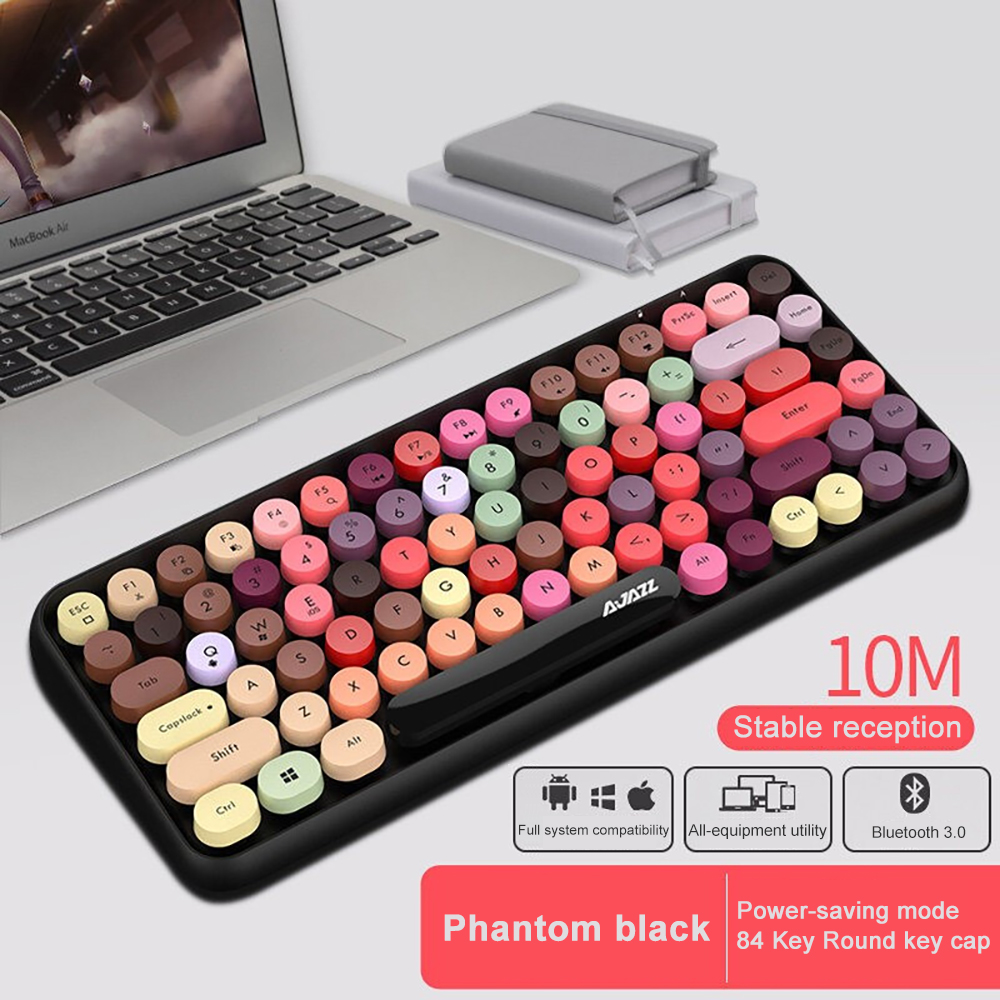 AJAZZ 308i Wireless Keyboard 84 Keys Bluetooth Keyboard Portable 2.4GHz Typewriter Retro Round Keycap for Tablet Laptop Android