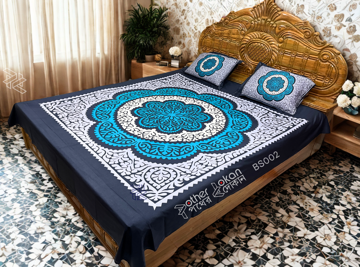 King Size Cotton Bed Sheet Set (7.5 x 8.5 Feet) with Two Pillow Covers –Home tex panel, best Quality beautiful design Multicolor Chador, Soft & Durable. 