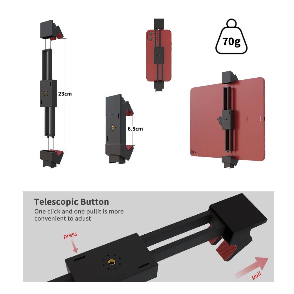 SH Phone Tablet Stand Clamp Universal Adjustable Clip With 1/4 Screws Hole and Cold Shoe Mount Adapter For 12.9/11 inch iPad. 