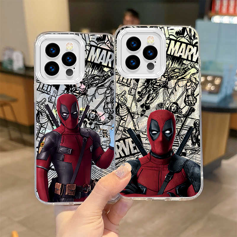 New Luxury Marvel Deadpool Phone Case for iPhone 16 15 14 13 12 happy11 Pro Max Plus XS XR 8 7 6 Plus Matte Gradient Shockproof Cover. 