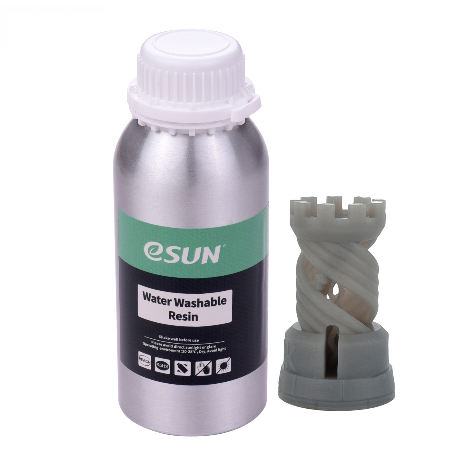 HXSJ eSUN Water Washable Resin for LCD 3D Printer Aluminum Bottle Liquid Printing Material 76D Hardness Consumables Compatible with Anycubic Nova Sparkmaker Uniz Creality 3D Printers Accessories 500g/Bottle White. 