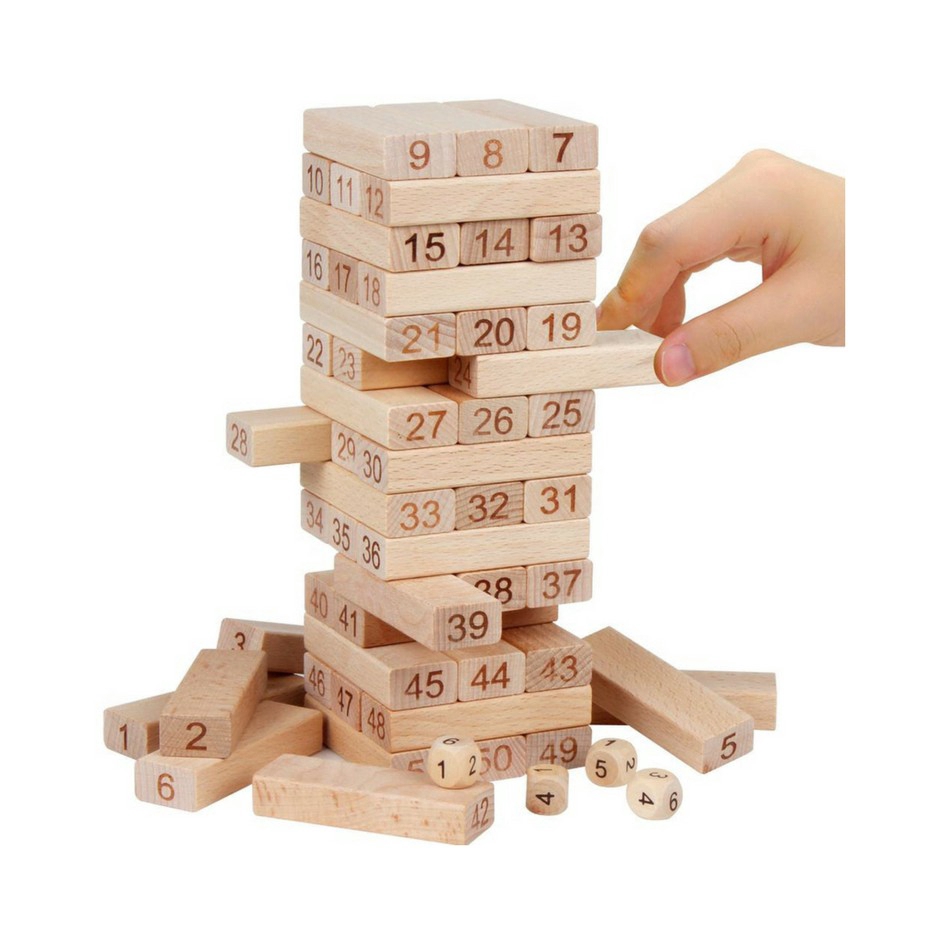 54 Pcs Mini Wooden Number Stacking Jenga Tower Building Block Kid Toys. 