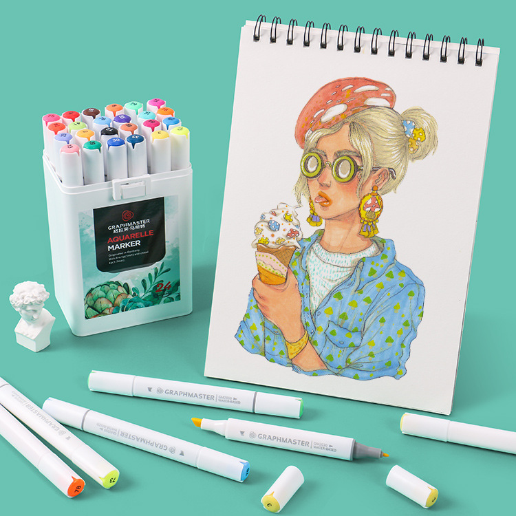STA Graf Master GM2030 Water-Based Oil-Based Marker Set Double-ended Stacked Color Painting Design. 