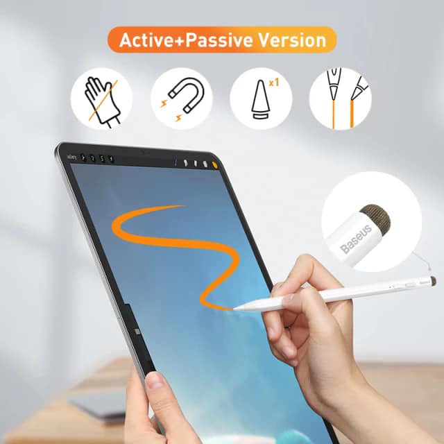 Baseus Smooth Writing Capacitive Stylus with Palm Rejection Tilt Pressure Detachable and Replaceable Pin Active + Passive version. 