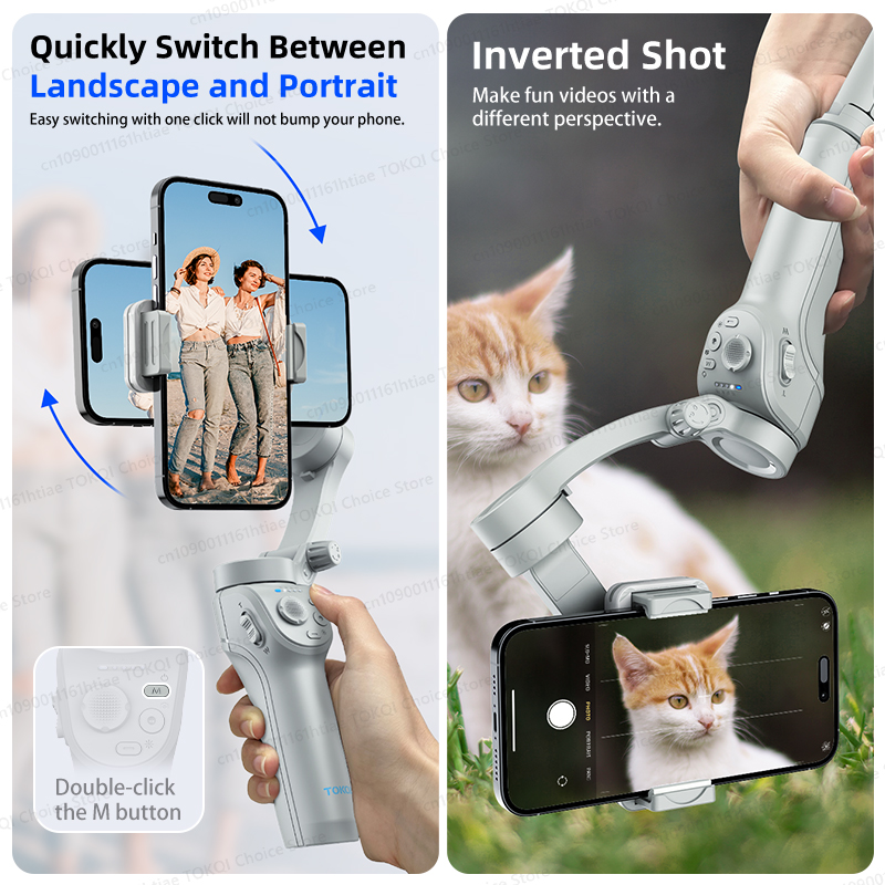 TOKQI M01 3-Axis Anti-Shake Handheld Gimbal Phone Stabilizer Foldable Holder Selfie Tripod with Fill Light for iPhone Smartphone. 