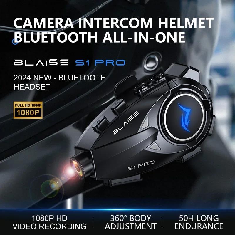 BLAISE S1 PRO Bluetooth Motorcycle Intercom Helmet Headset Wifi APP Speaker Headphone Motorbike Interphone Motor Dash Cam Dvr. 