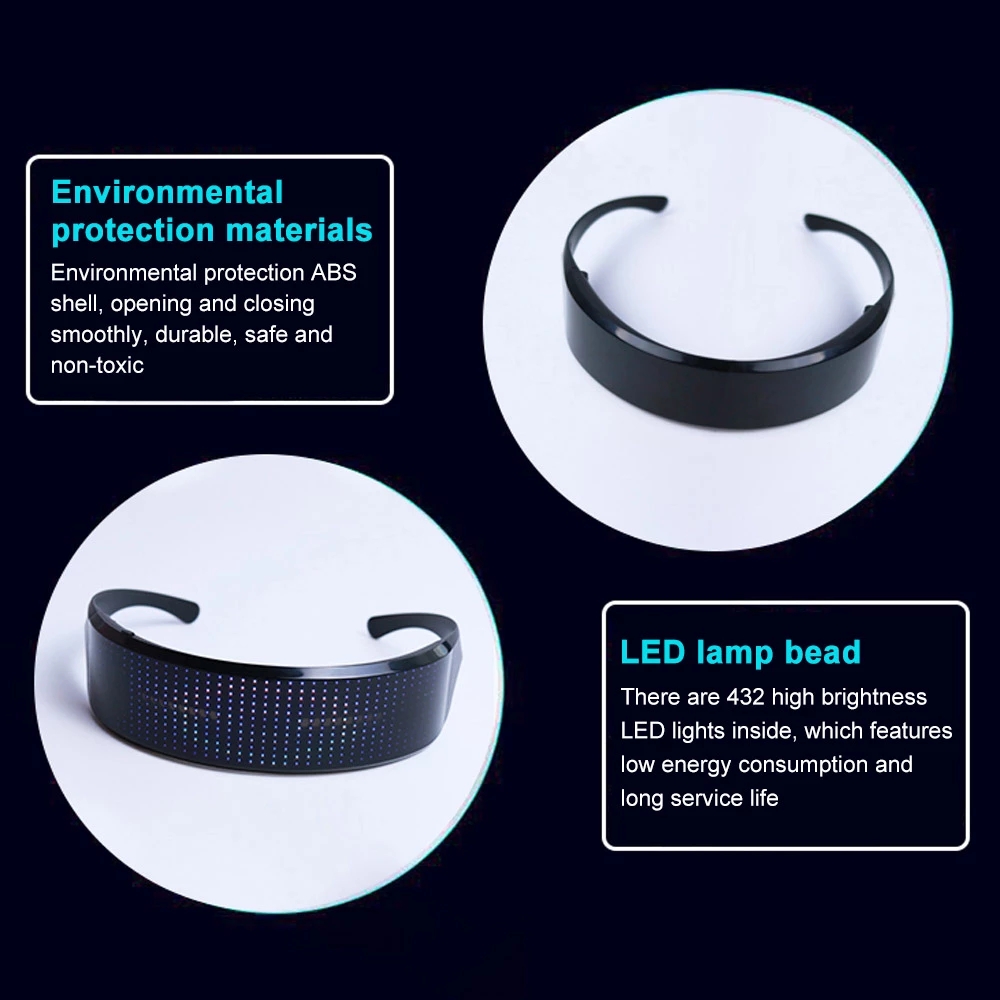 LED Shining Smart Glasses APP Programmable Rechargeable Wireless Blue tooth Multi Color Led Dynamic glasses for Party. 