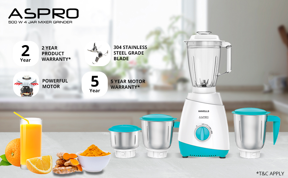 Havells Aspro 600w Mixer Grinder 600w ss Jar