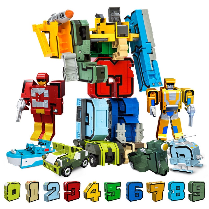 DIY Creative Education Blocks Assembling Action Figure Transformation Number Deformation Robot Toy For Children. 
