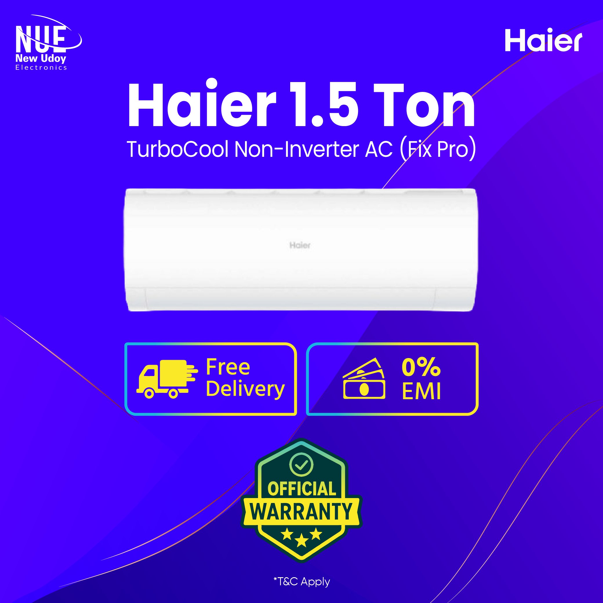 Haier 1.5 Ton Non-Inverter TurboCool AC - HSU-18TurboCool: (Fix Pro)🚚 Free Delivery  💳 0% EMI Available, Official Warranty by Haier with Free Delivery