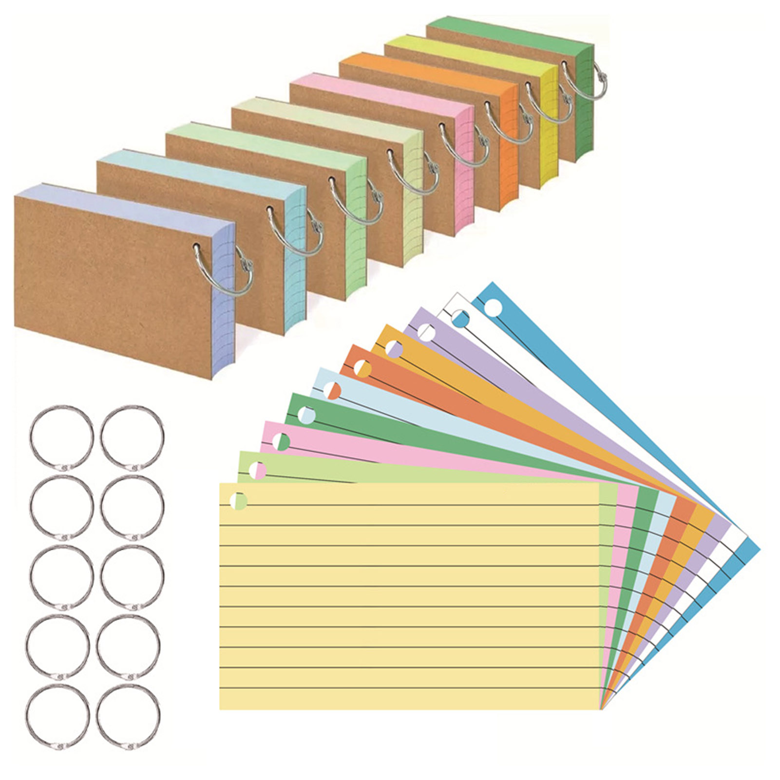 Sticky Notes Premium Quality Colored Index Cards with Metal Ring Thick Paper No Ink Bleeding Ruled Study Cards Ideal for Note-taking Revision Buy Flash Cards. 