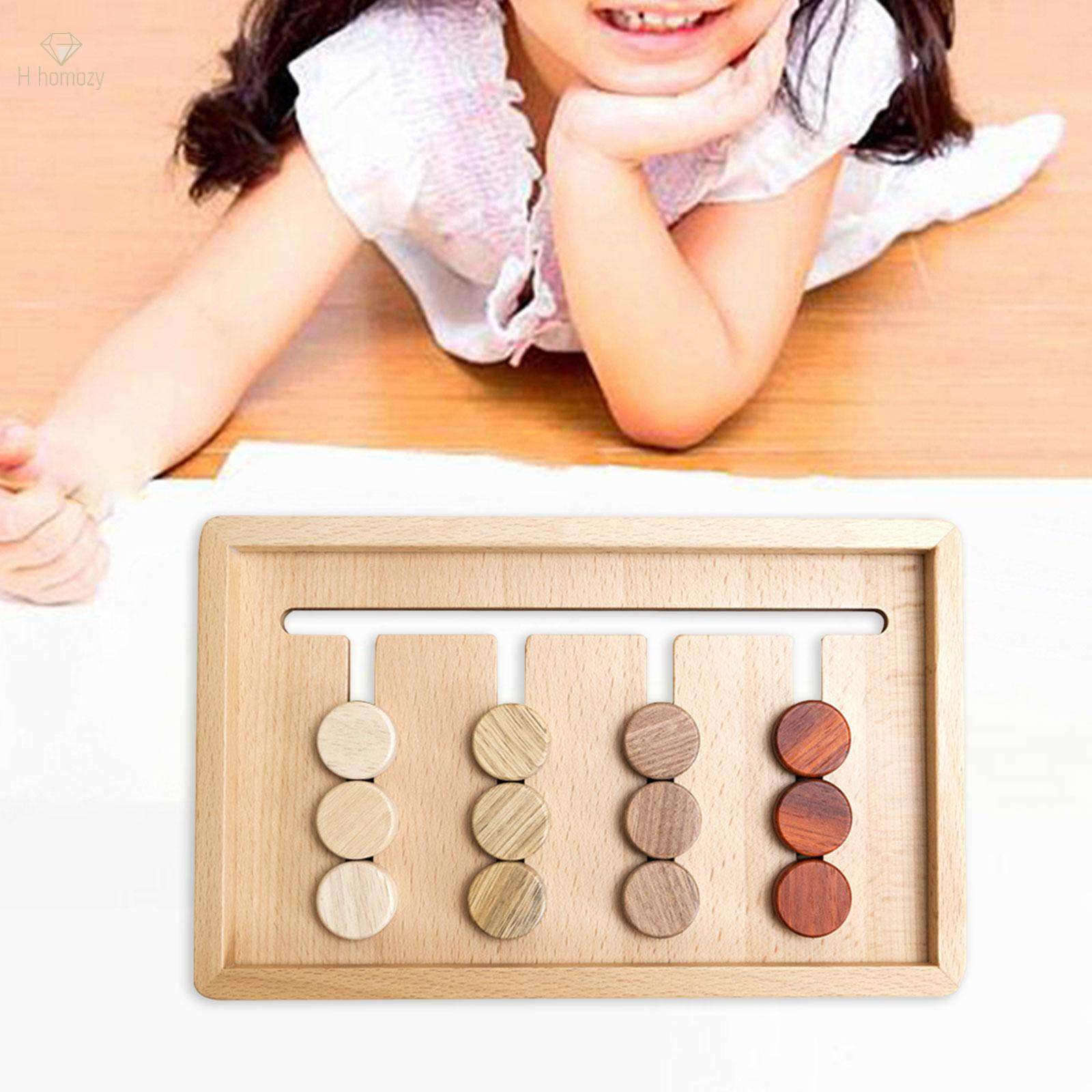 Montessori Preschool Learning Toys Slide Puzzle Board, Shape Color Sorting Matching, Creative Brain Teasers Game for Boys, Children Girls. 
