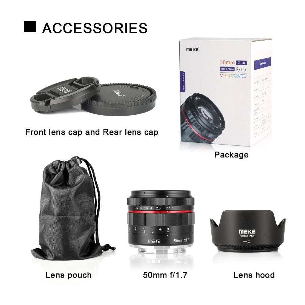 Meike 50mm F1.7 Full Frame Lens For Nikon Canon RF Sony alpha E A6300 A6000 A6500 NEX3 NEX7 A7 A7II A7III Mirrorless Camera. 
