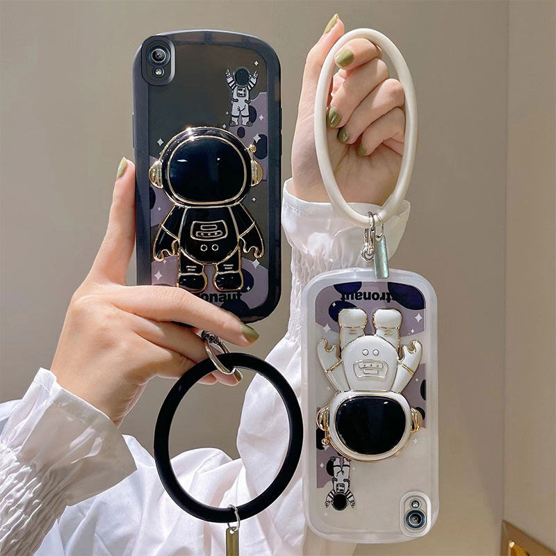 AnDyN Phone Case For Vivo Y91C Y1S 1820 Astronaut luxury Texture Silicone Soft Shell Case with bracket and wrist strap bracelet. 