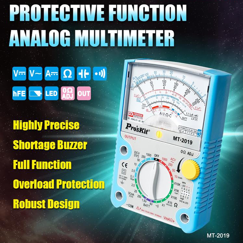 Proskit MT-MT-2019 AC/DC Analog Graph Pointer Multimeter Ammeter Resistance Capacitance Diode Volt Amp Ohm hFE LED Meter