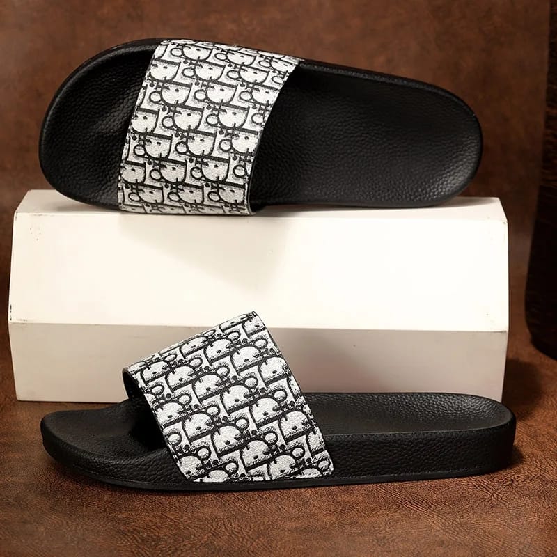 New Collection White And Grey Color P1O  Slide Slipper Sandal For Men Stylish Men’s Slide Slipper S28