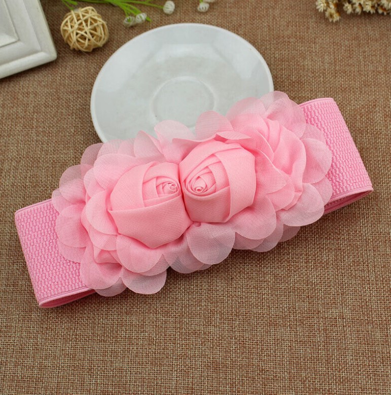 Fabric Double Rose Flower Buckle Elastic Wide Waist Corset Belts For Women Girls