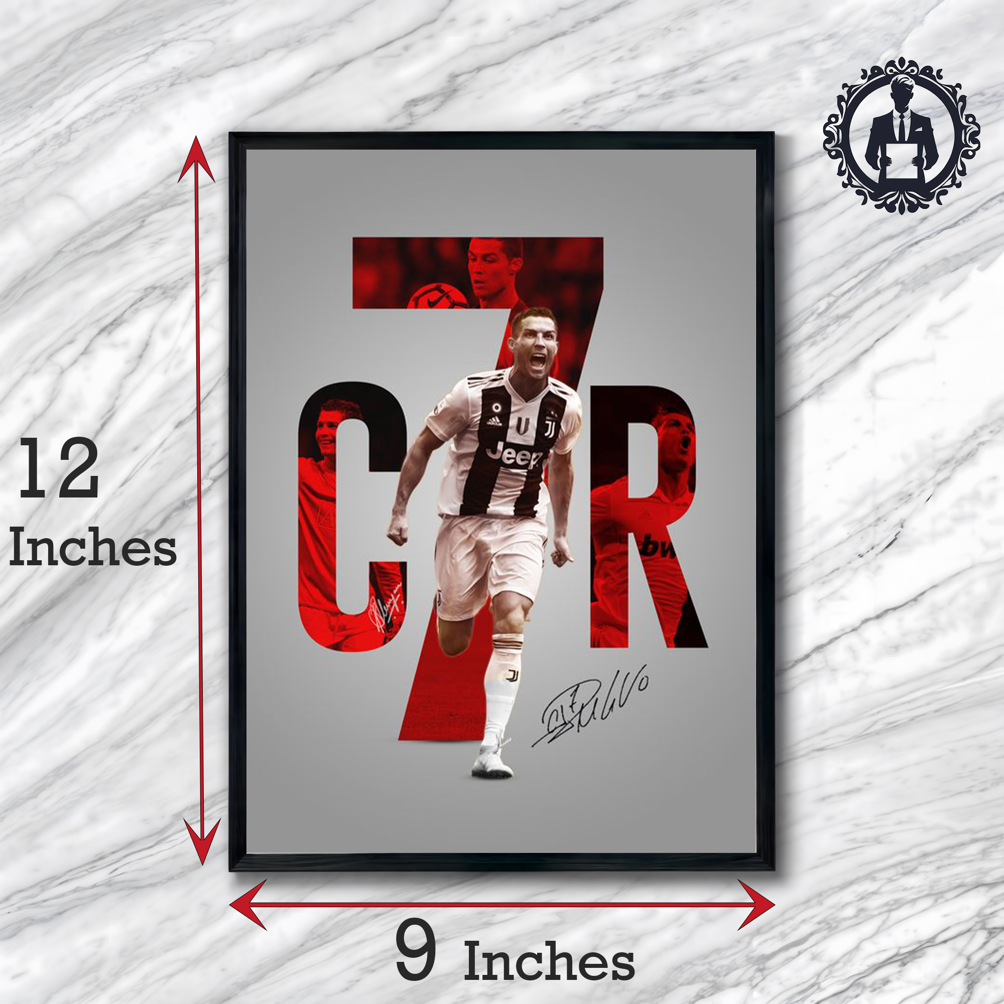 Cristiano Ronaldo CR7 Poster with frame for wall decor. 9x12 size available customize poster available. beautiful printed poster with pvc ,frame, frame glass for wall.