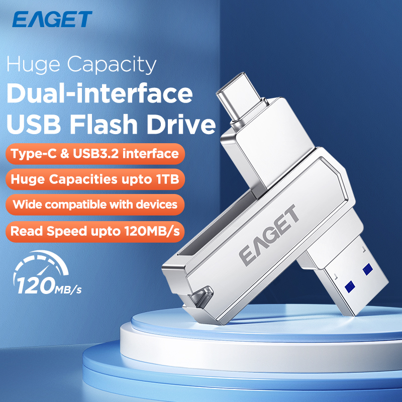 Eaget USB 3.2 Flash Drive 1TB 512G 256G 128GB 64GB BUSB C Type C Usb 3.2 Flash Drive for iPhone 15 Huawei and Andriods. 