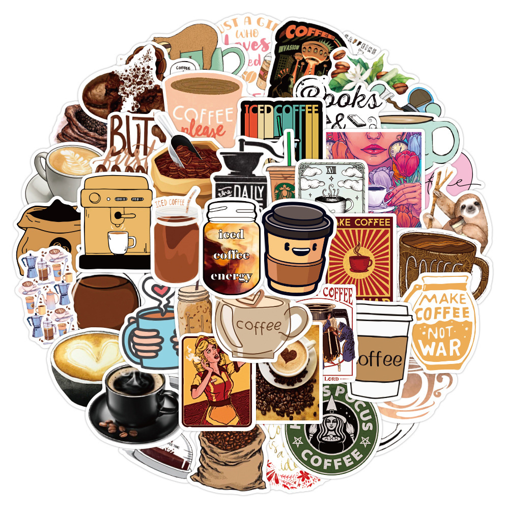 10/30/50PCS Retro Cartoon Coffee Drinks Stickers DIY Diary Phone Laptop Luggage Skateboard Graffiti Decals Fun for Kid Toys Gift. 